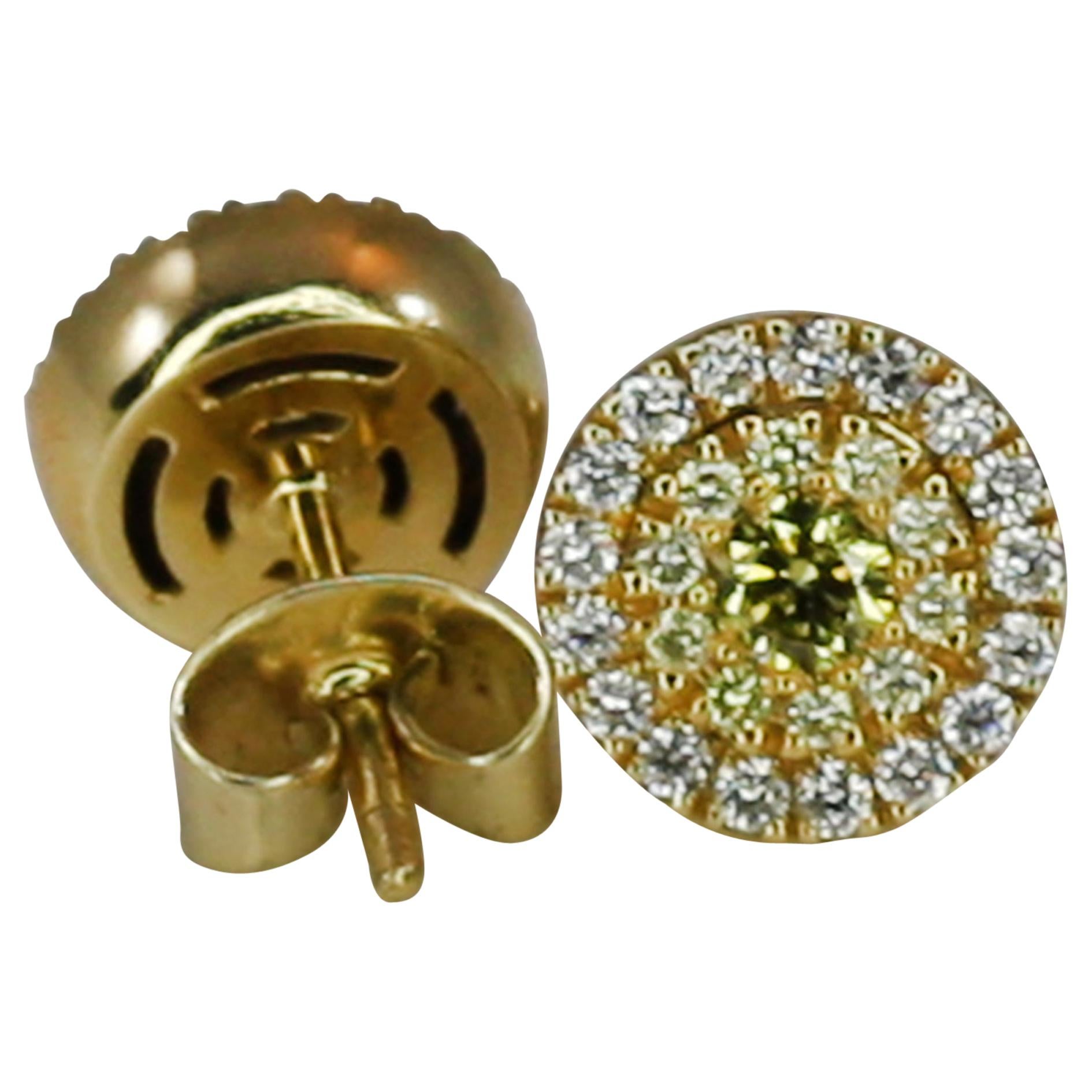 Georgios Collections 18 Karat Gold Stud Earrings with White and Yellow Diamonds For Sale