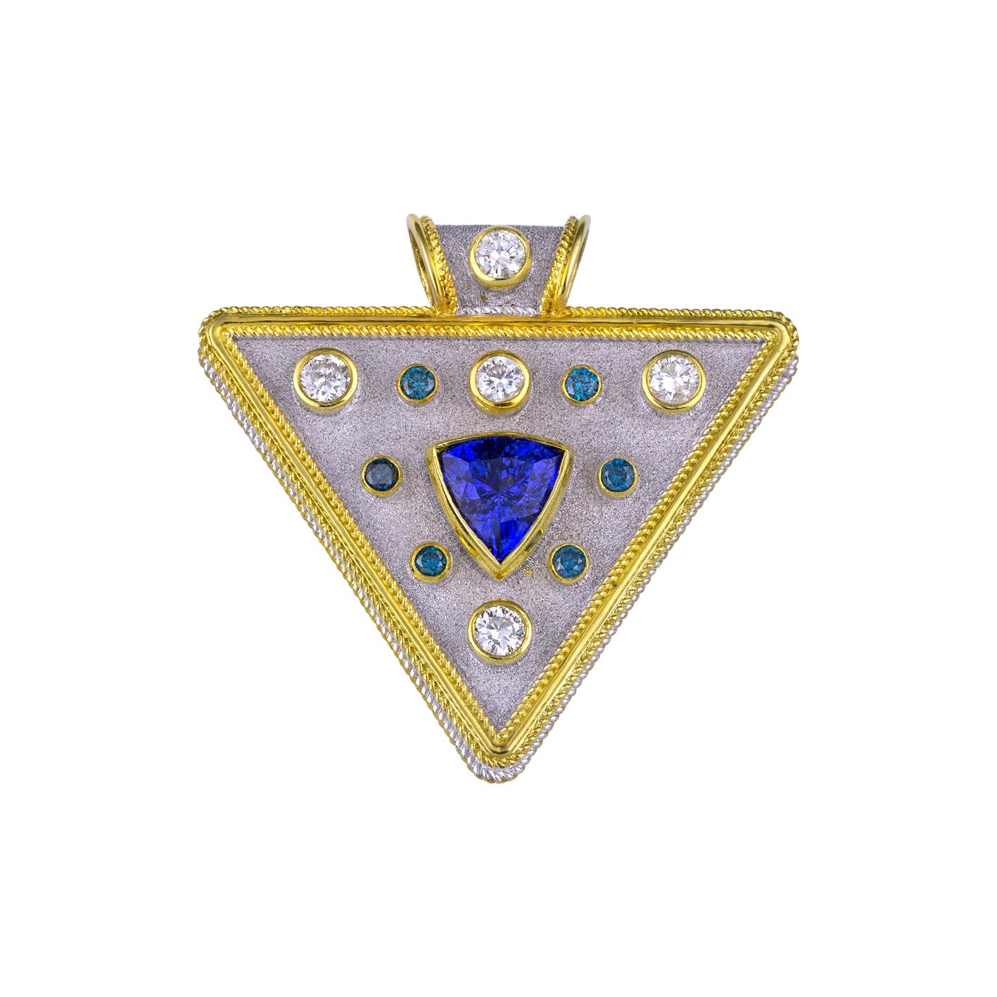 Georgios Collections Pendentif en or 18 carats avec tanzanite bleue et blanche et diamants Neuf - En vente à Astoria, NY