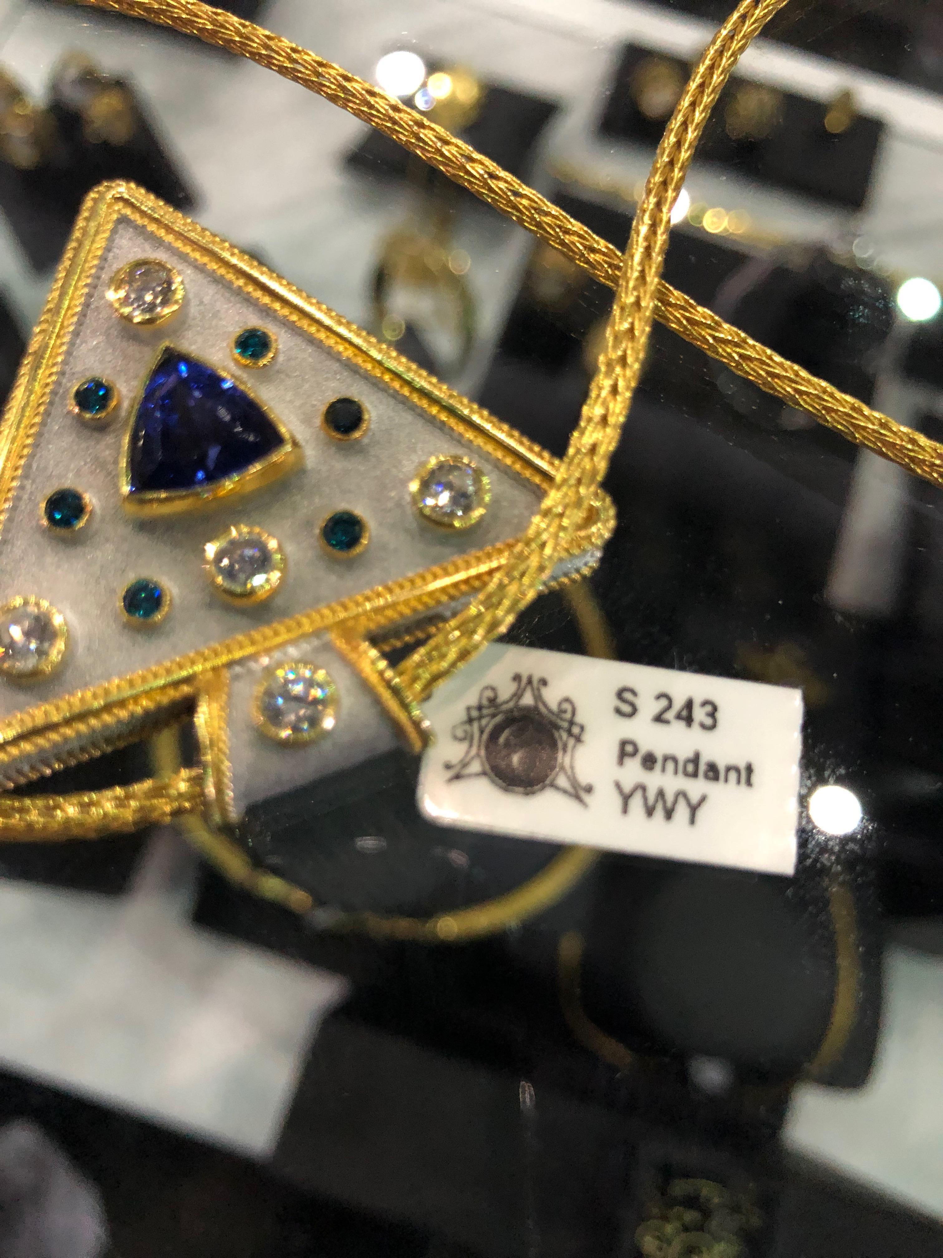 Women's Georgios Collections 18 Karat Gold Tanzanite Blue and White Diamond Pendant For Sale