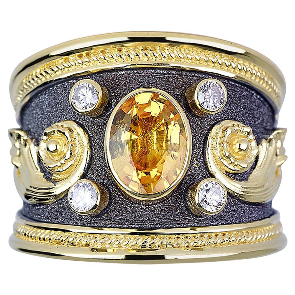 Georgios Kollektionen 18 Karat Gold Zweifarbiger Diamantring mit gelbem Saphir