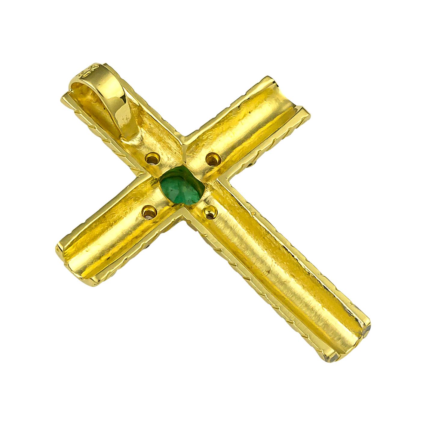 Georgios Collections Croix byzantine en or 18 carats bicolore avec émeraudes et diamants en vente 4