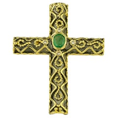 Georgios Collections 18 Karat Gold Two-Tone Emerald and Diamond Byzantine Cross
