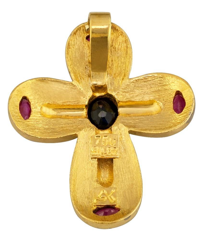 Women's or Men's Georgios Collections 18 Karat Gold Two-Tone Sapphire Emerald Multi-Color Cross