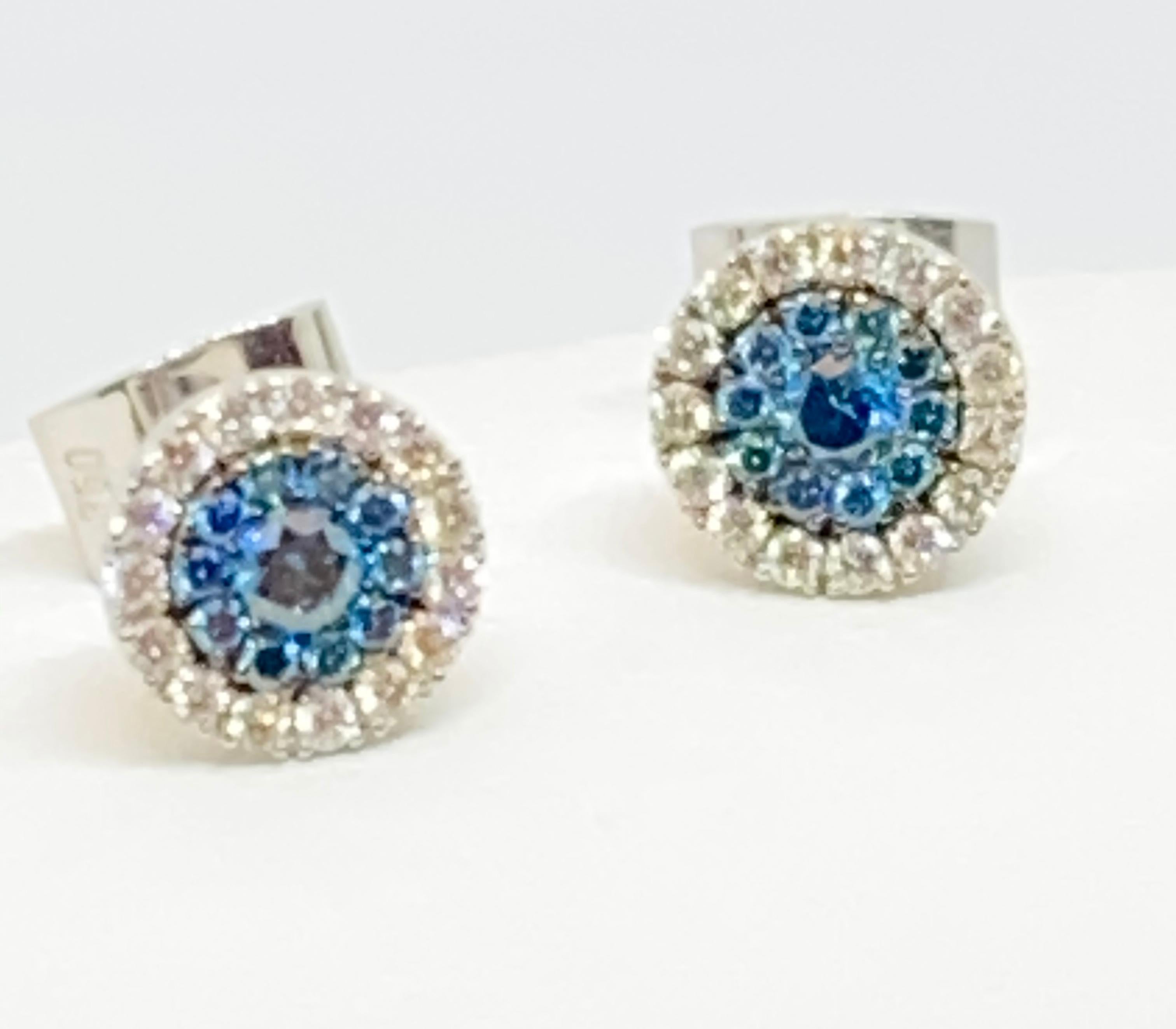 Contemporary Georgios Collections 18 Karat Gold White and Blue Diamond Stud Earrings For Sale