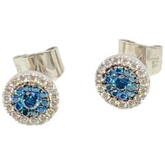 Georgios Collections 18 Karat Gold White and Blue Diamond Stud Earrings