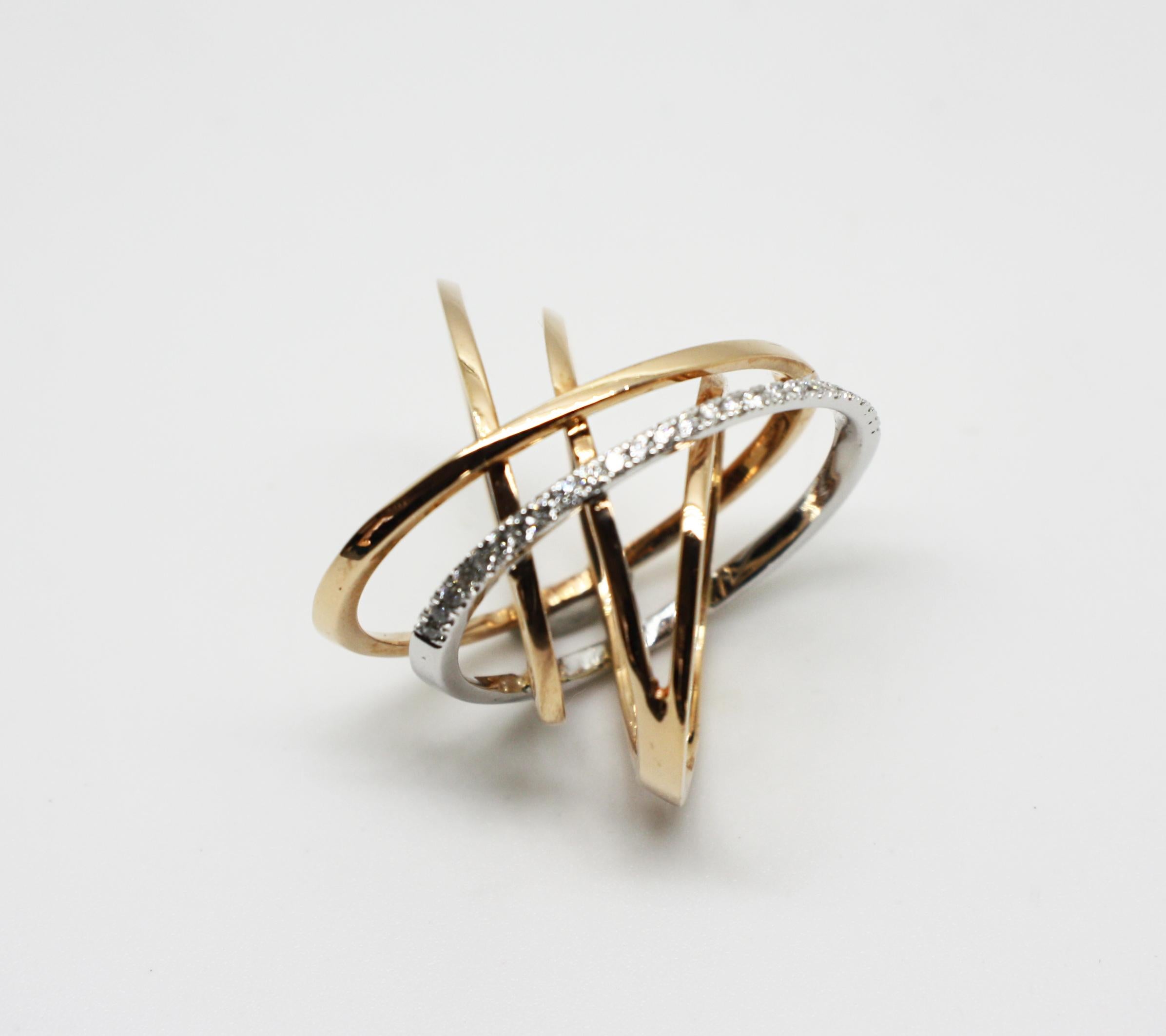 Georgios Collections Bague à anneau bicolore en or rose et blanc 18 carats avec diamants en vente 6