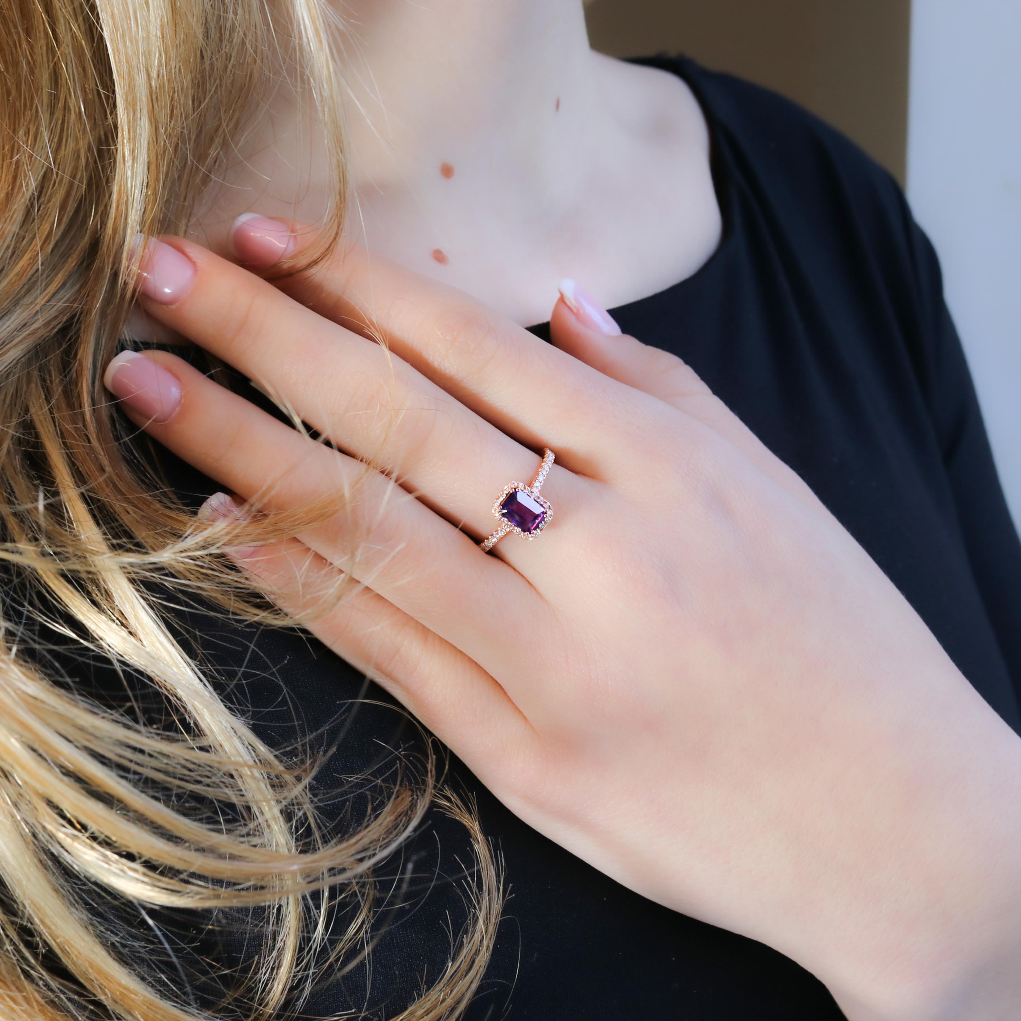 Georgios Collections 18 Karat Rose Gold Amethyst Ring with Diamond Bezel For Sale 5