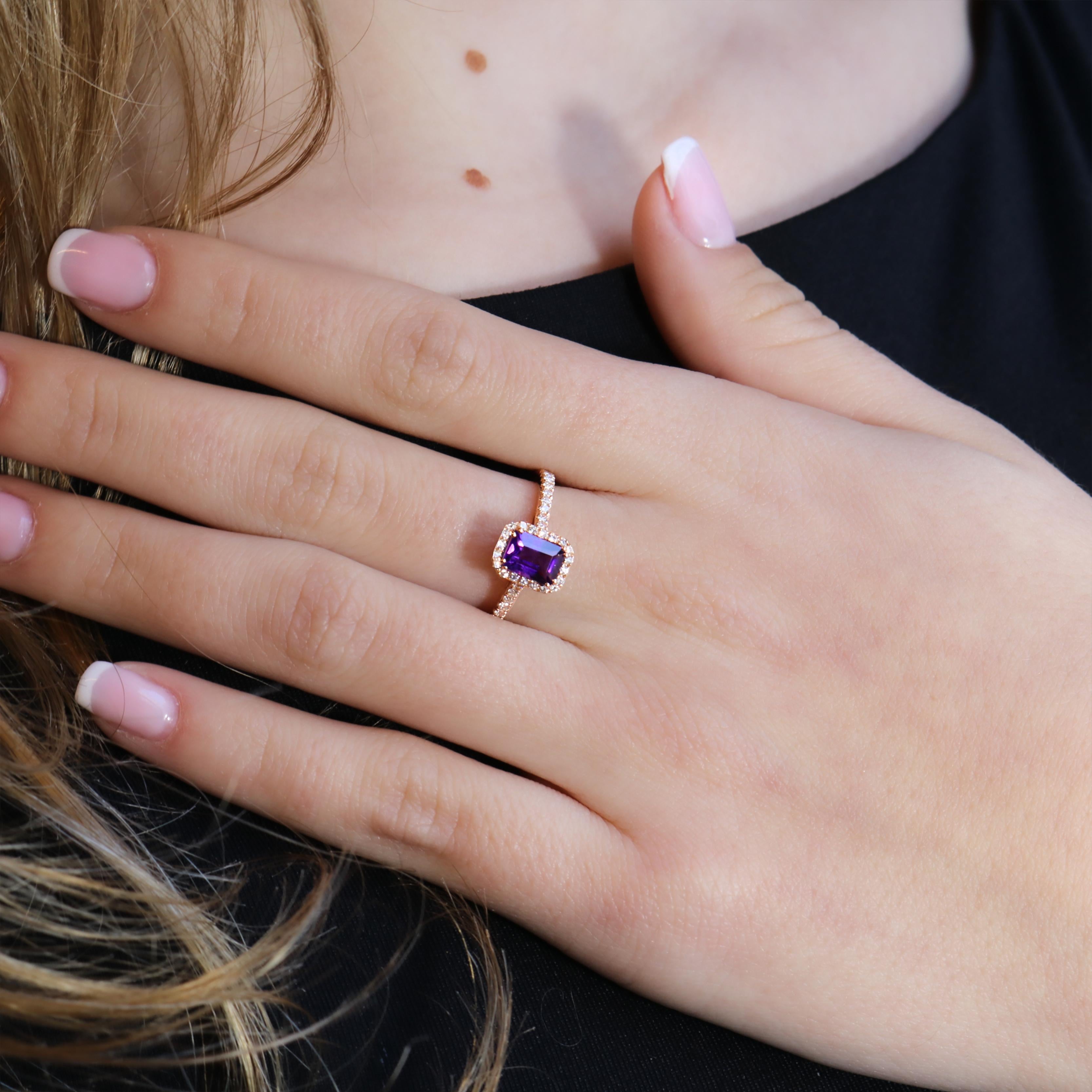 Georgios Collections 18 Karat Rose Gold Amethyst Ring with Diamond Bezel For Sale 8