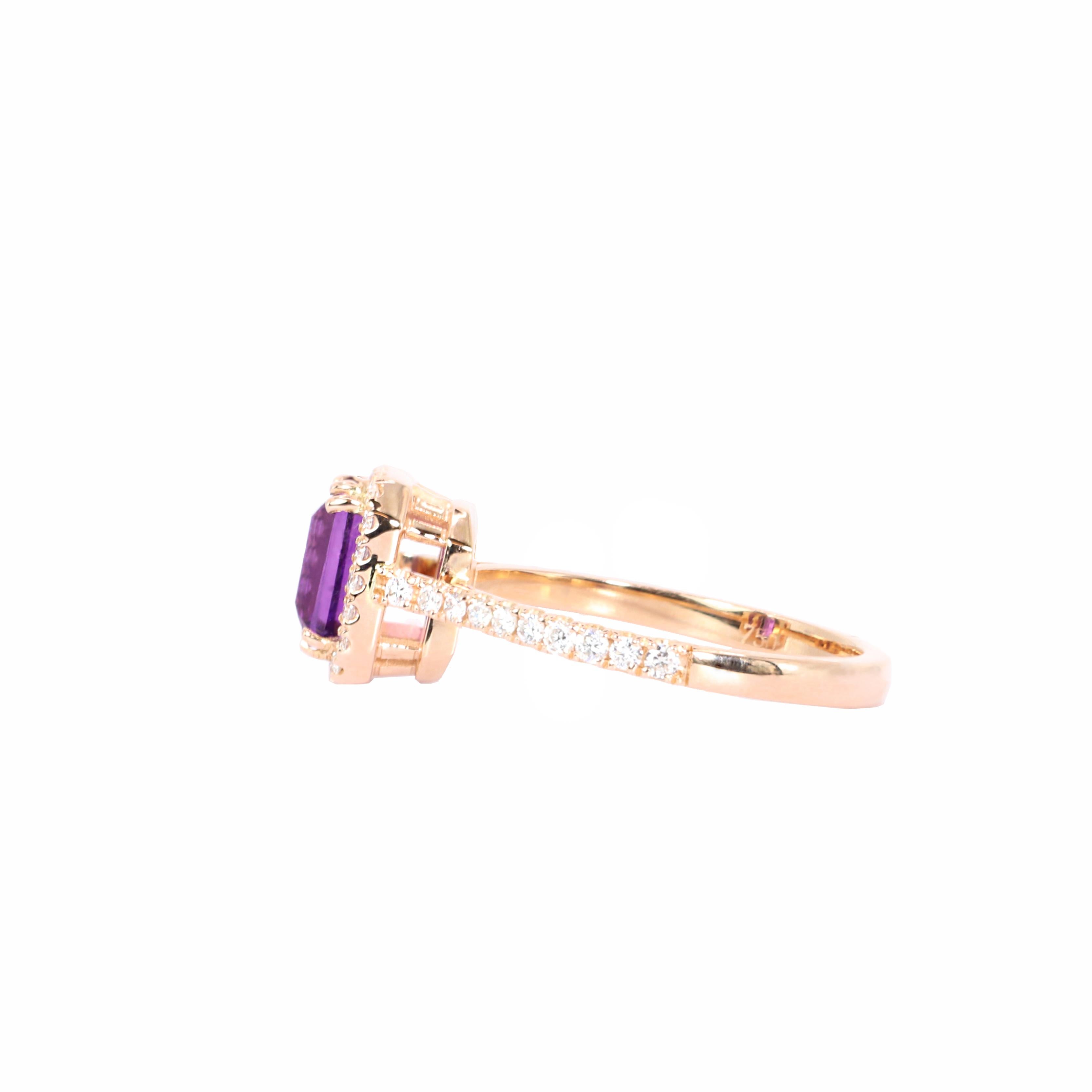 Contemporary Georgios Collections 18 Karat Rose Gold Amethyst Ring with Diamond Bezel For Sale