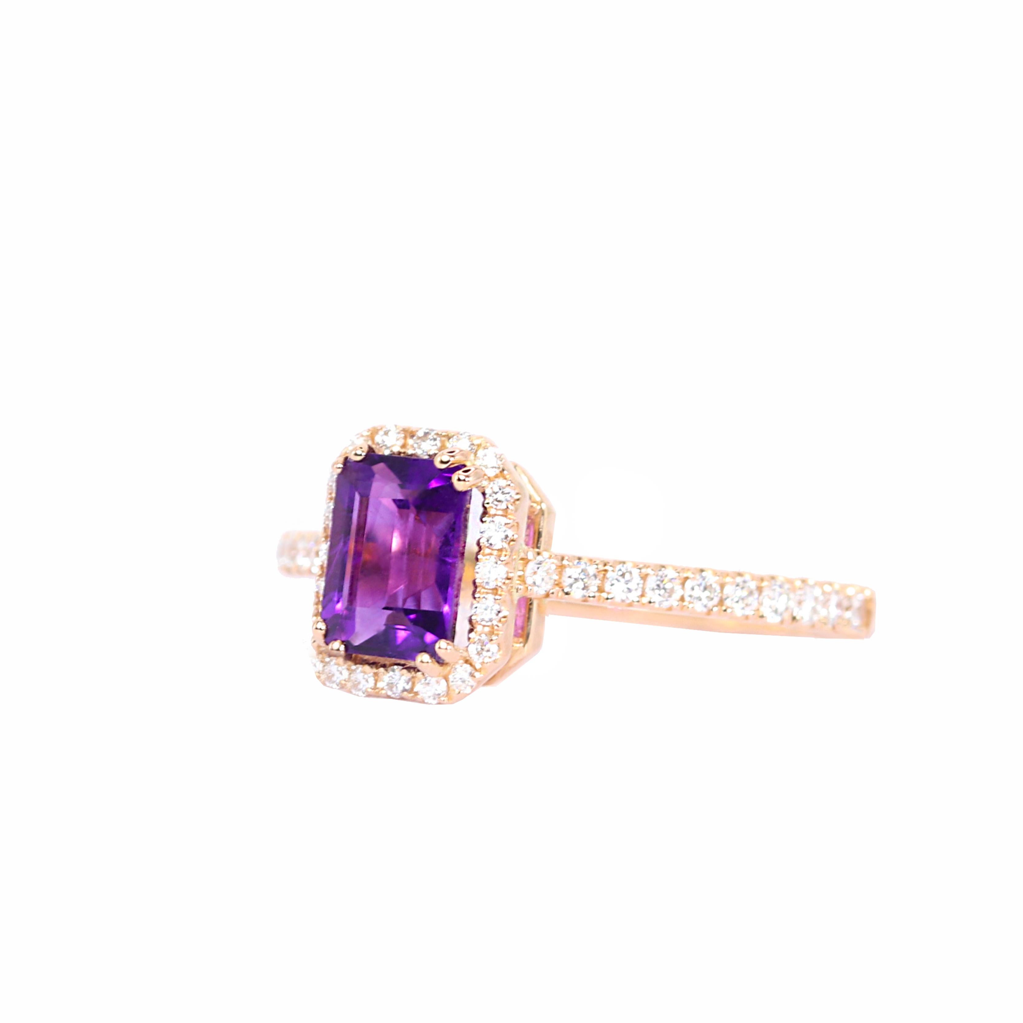 Georgios Collections 18 Karat Rose Gold Amethyst Ring with Diamond Bezel In New Condition For Sale In Astoria, NY