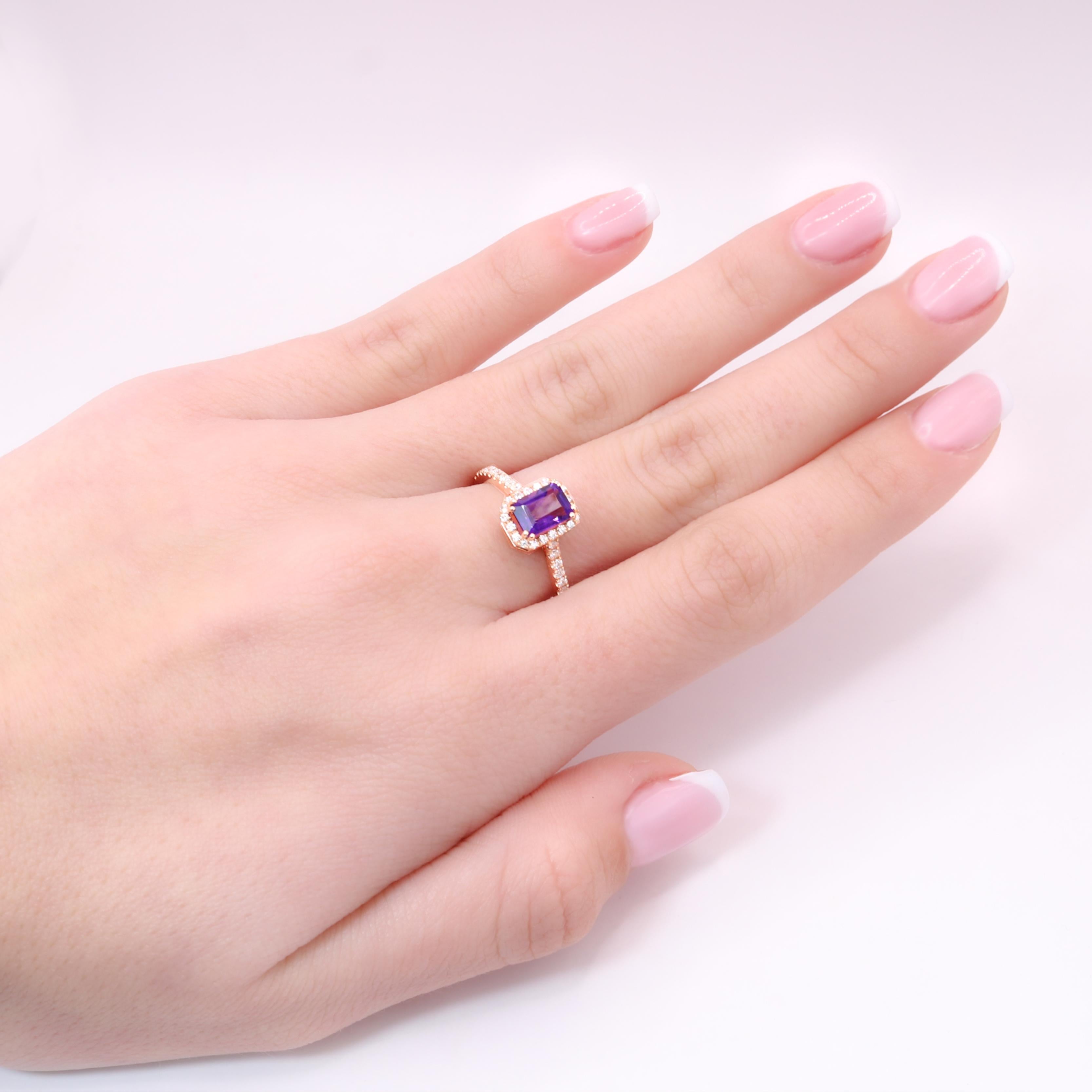Georgios Collections 18 Karat Rose Gold Amethyst Ring with Diamond Bezel For Sale 1