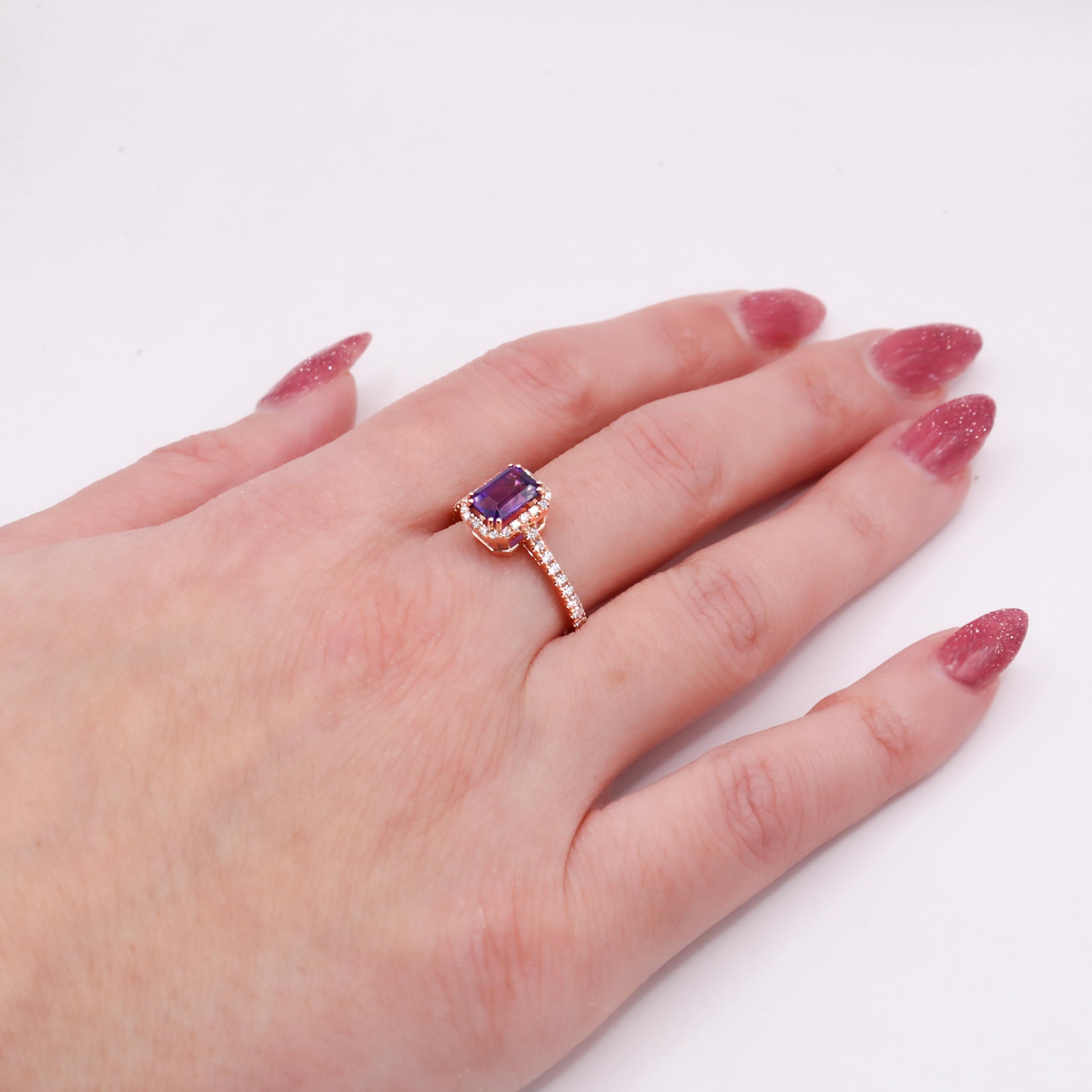 Georgios Collections 18 Karat Rose Gold Amethyst Ring with Diamond Bezel For Sale 2