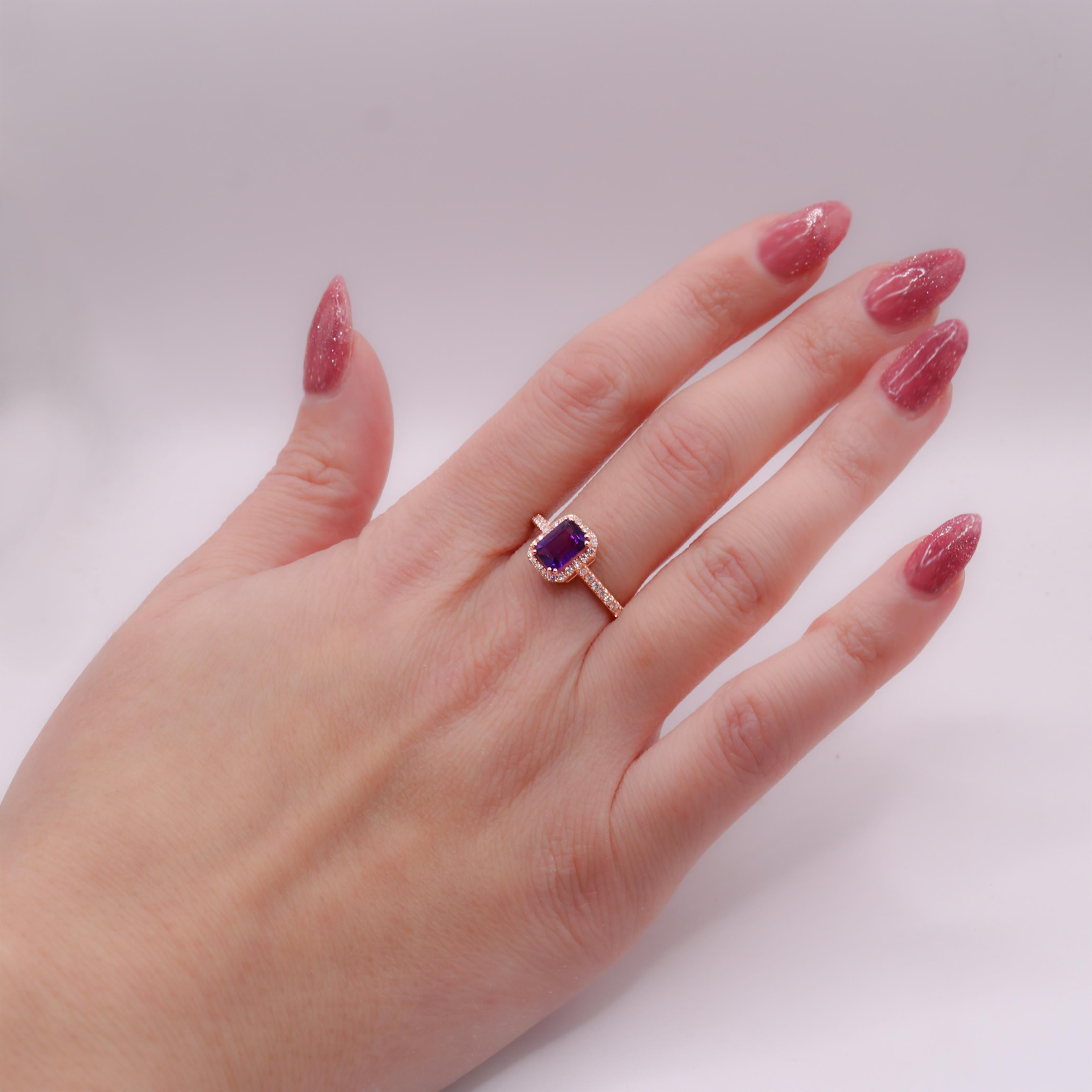 Georgios Collections 18 Karat Rose Gold Amethyst Ring with Diamond Bezel For Sale 3