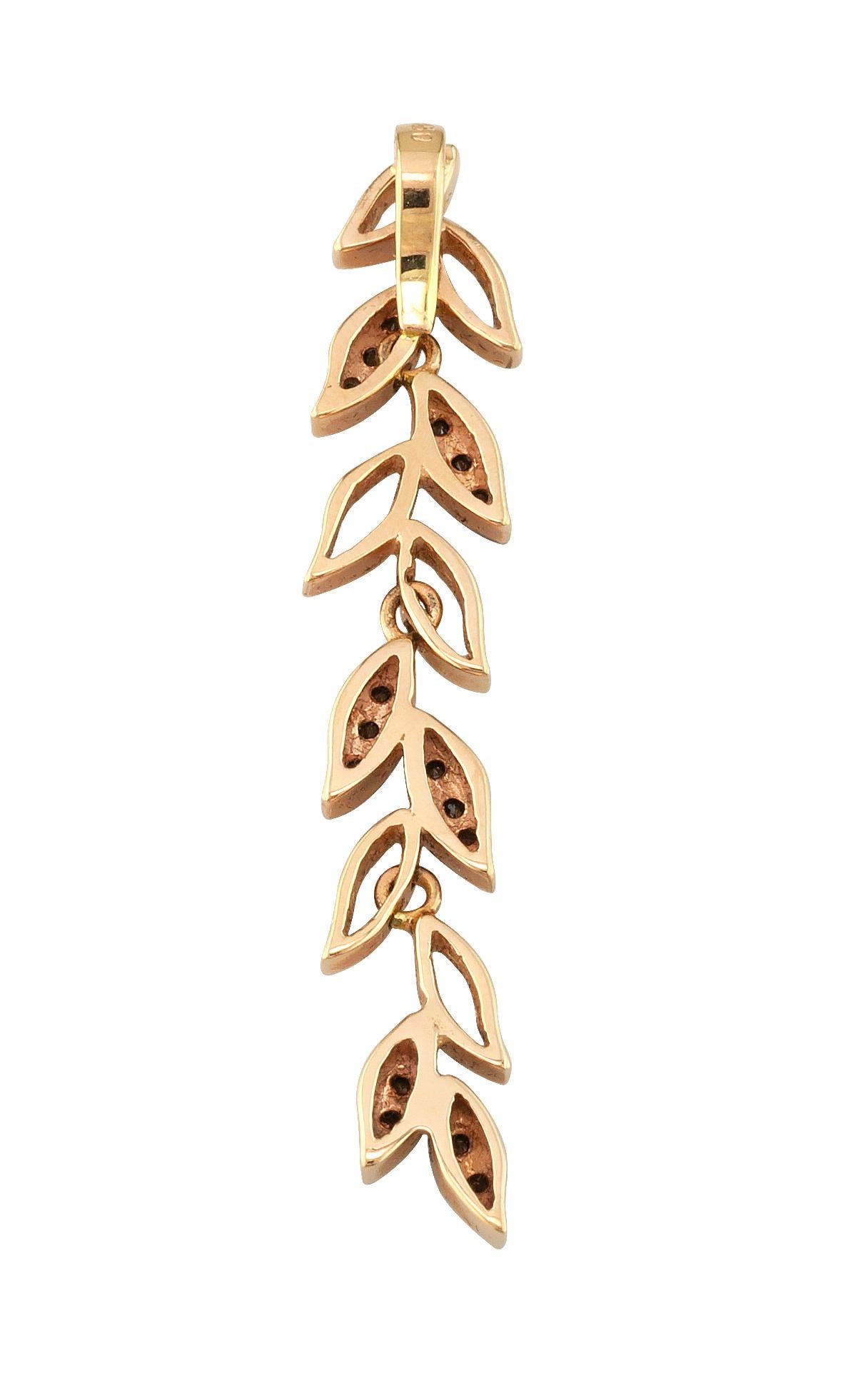 Georgios Collections 18 Karat Rose Gold and Black Diamond Long Leaf Pendant In New Condition For Sale In Astoria, NY
