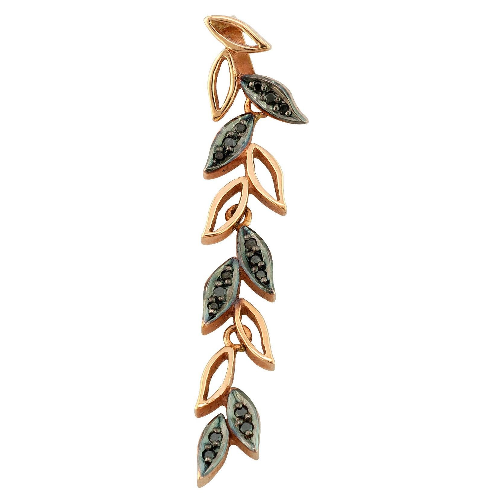 Georgios Collections 18 Karat Rose Gold and Black Diamond Long Leaf Pendant For Sale
