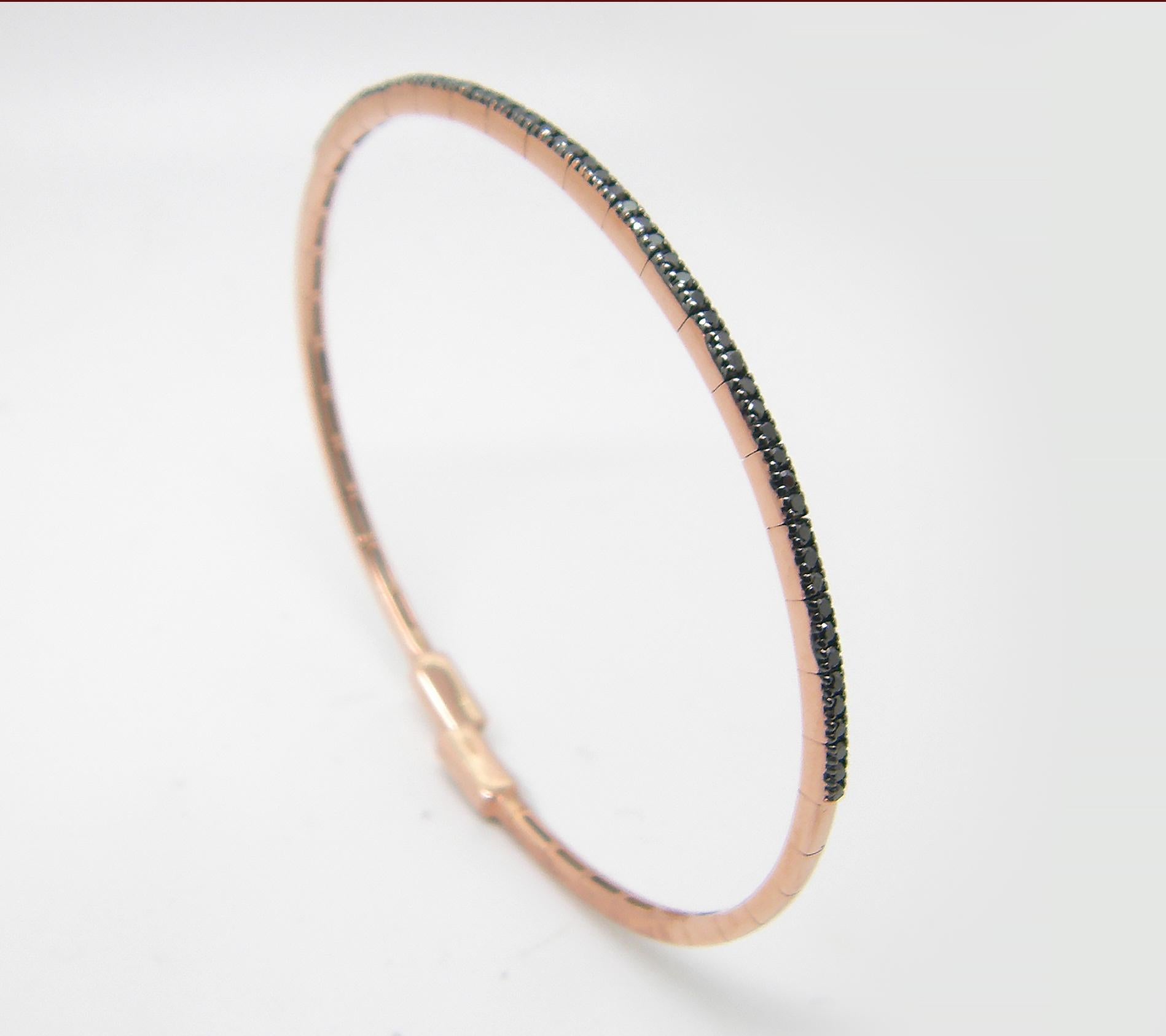 S.Georgios designer thin tennis bracelet bangle in solid rose gold 18 karat and all handmade. The elegant Bracelet for everyday wear is custom made and has brilliant-cut black diamonds total weight of 0.52 Carat. The gorgeous bangle has black