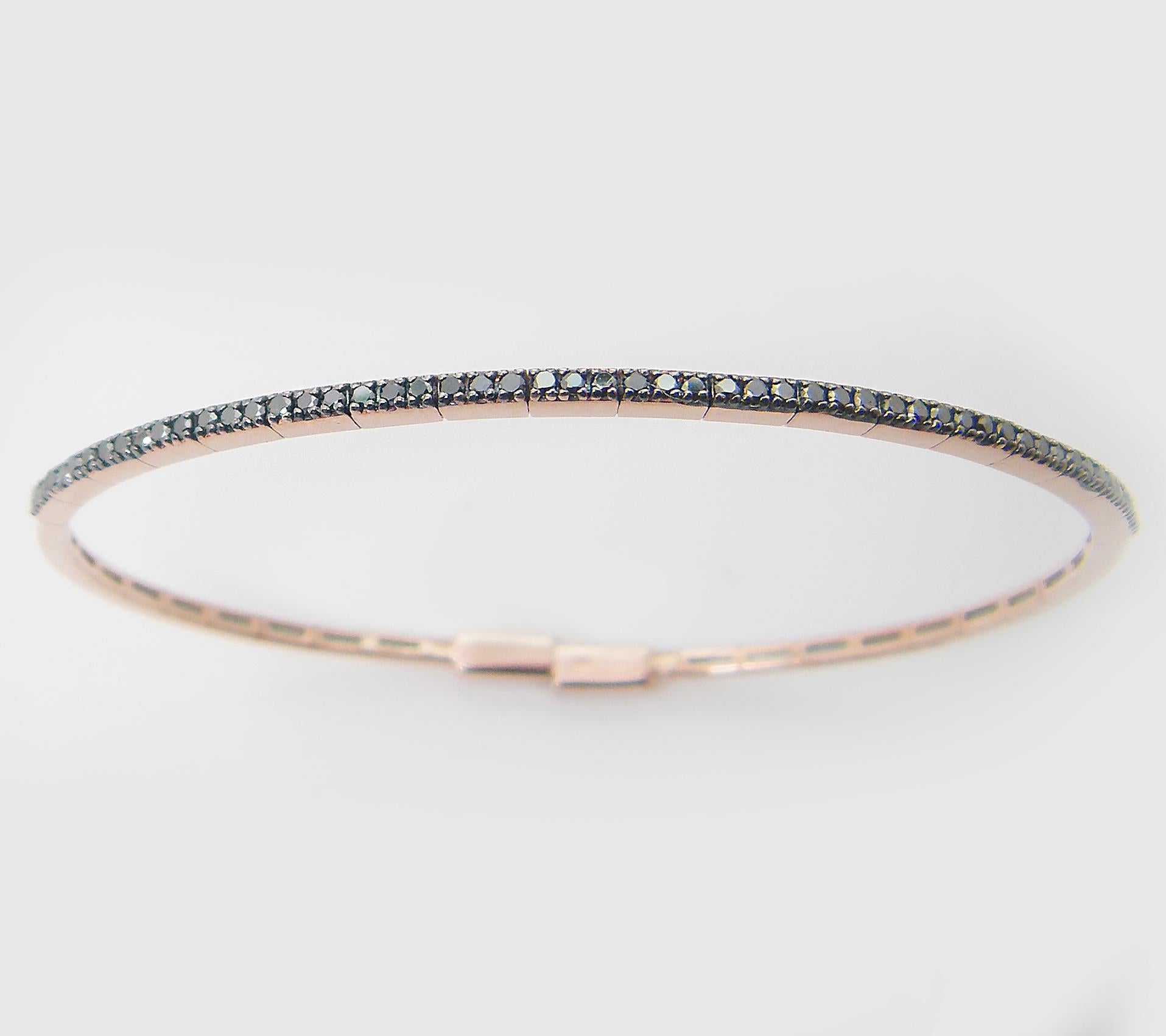 Women's or Men's Georgios Collections 18 Karat Rose Gold and Black Diamond Thin Bangle Bracelet For Sale