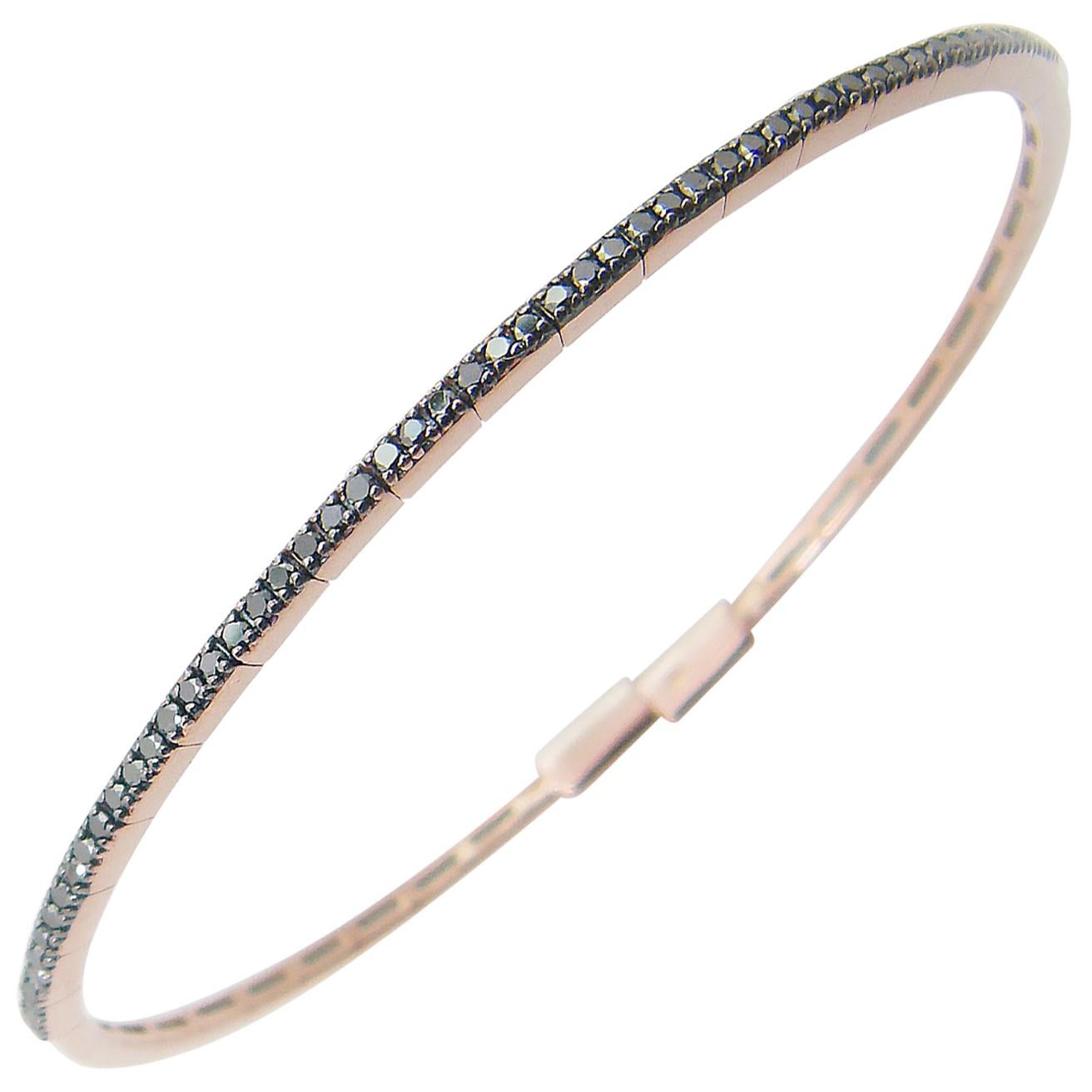 Georgios Collections 18 Karat Rose Gold and Black Diamond Thin Bangle Bracelet For Sale