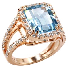 Georgios Collections 18 Karat Rose Gold Aquamarin und Diamant Halo Ring