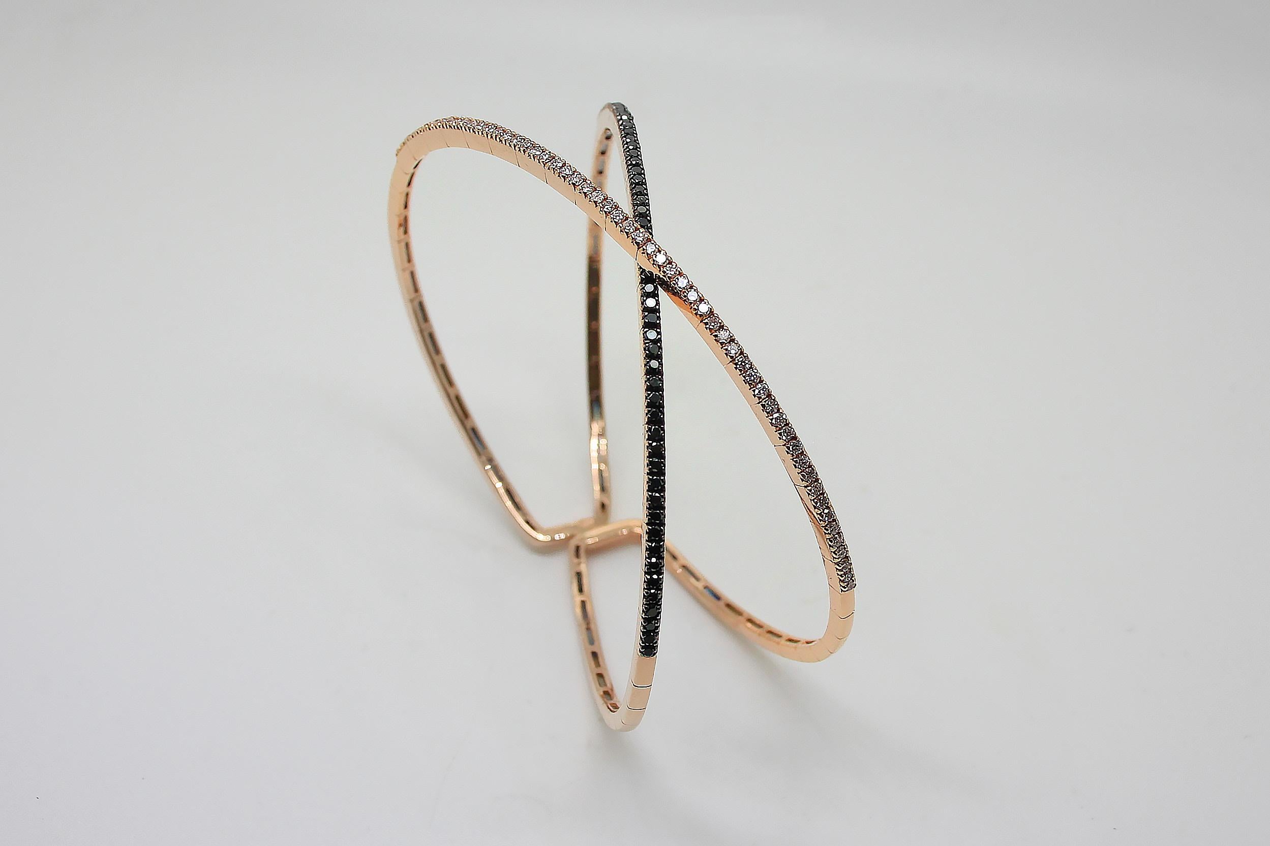 Georgios Collections 18 Karat Rose Gold Black and White Diamond Cuff Bracelet For Sale 5