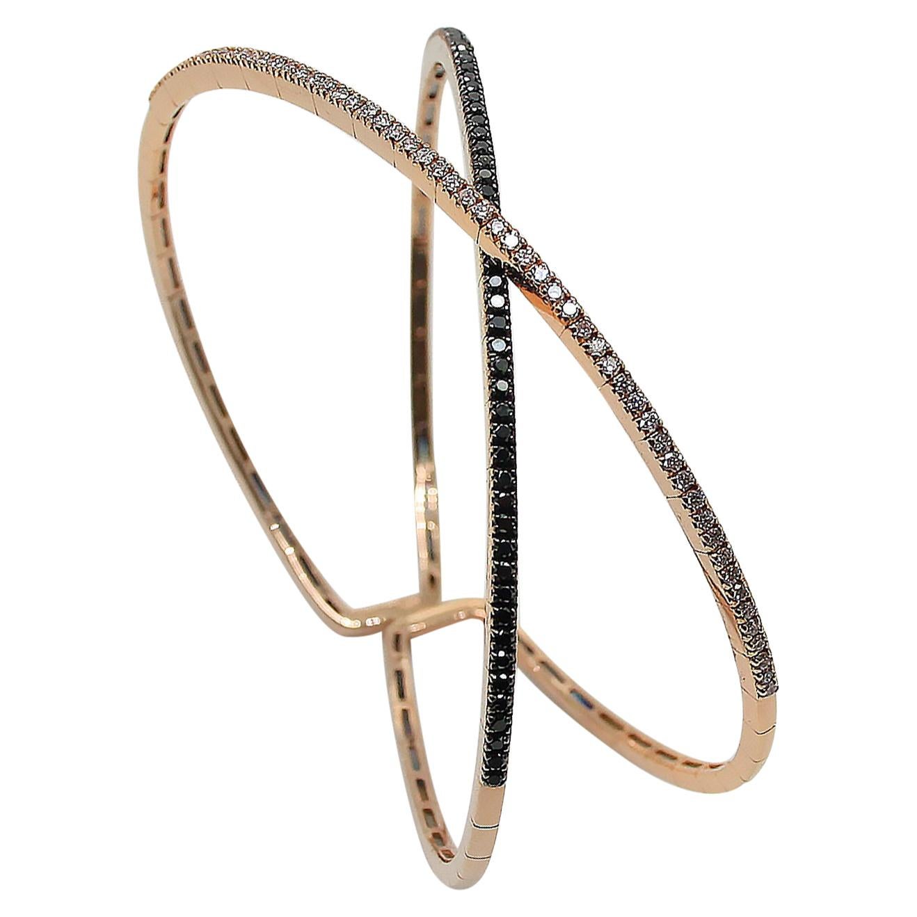 Georgios Collections 18 Karat Rose Gold Black and White Diamond Cuff Bracelet For Sale