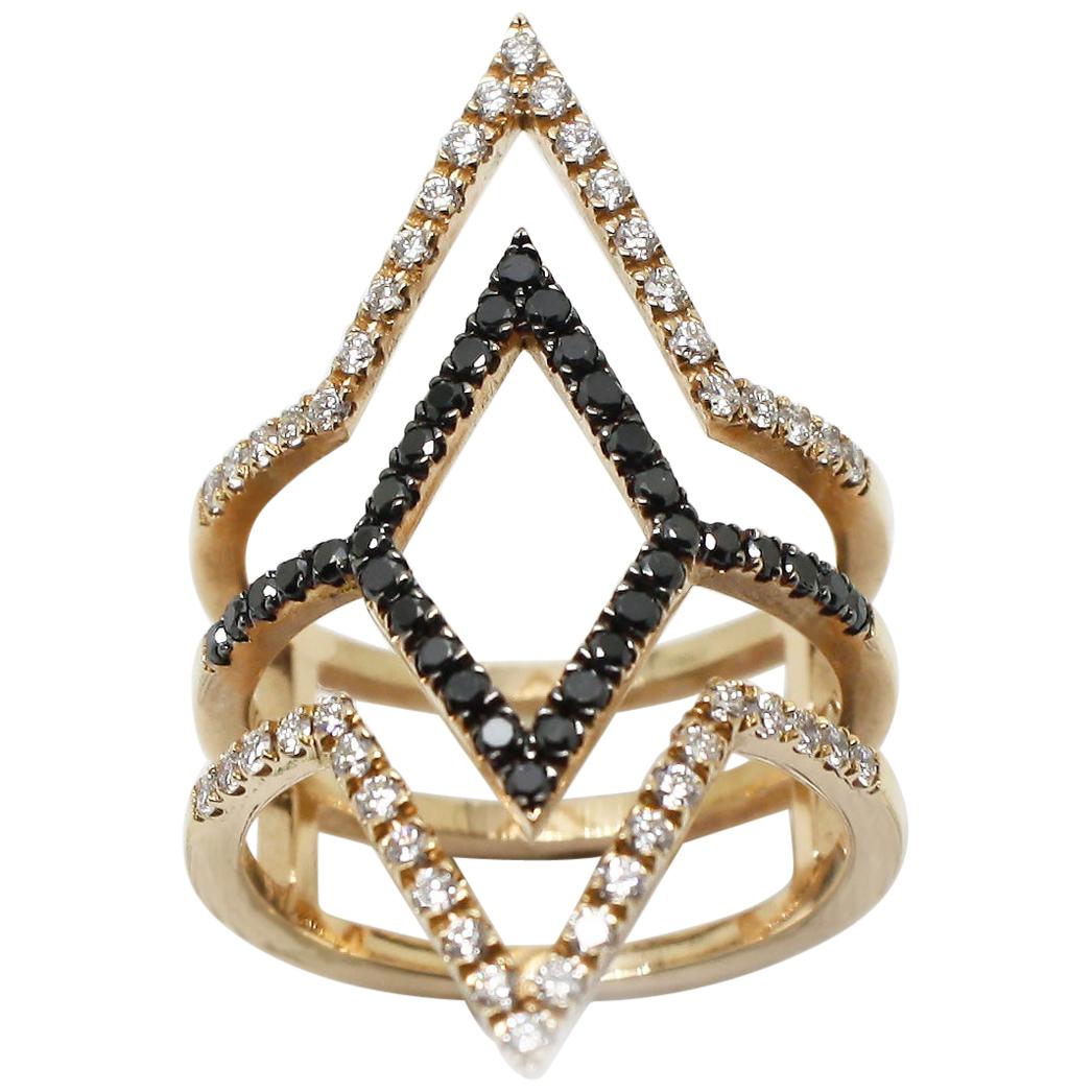Georgios Collections 18 Karat Rose Gold Black and White Diamond Spiral Band Ring