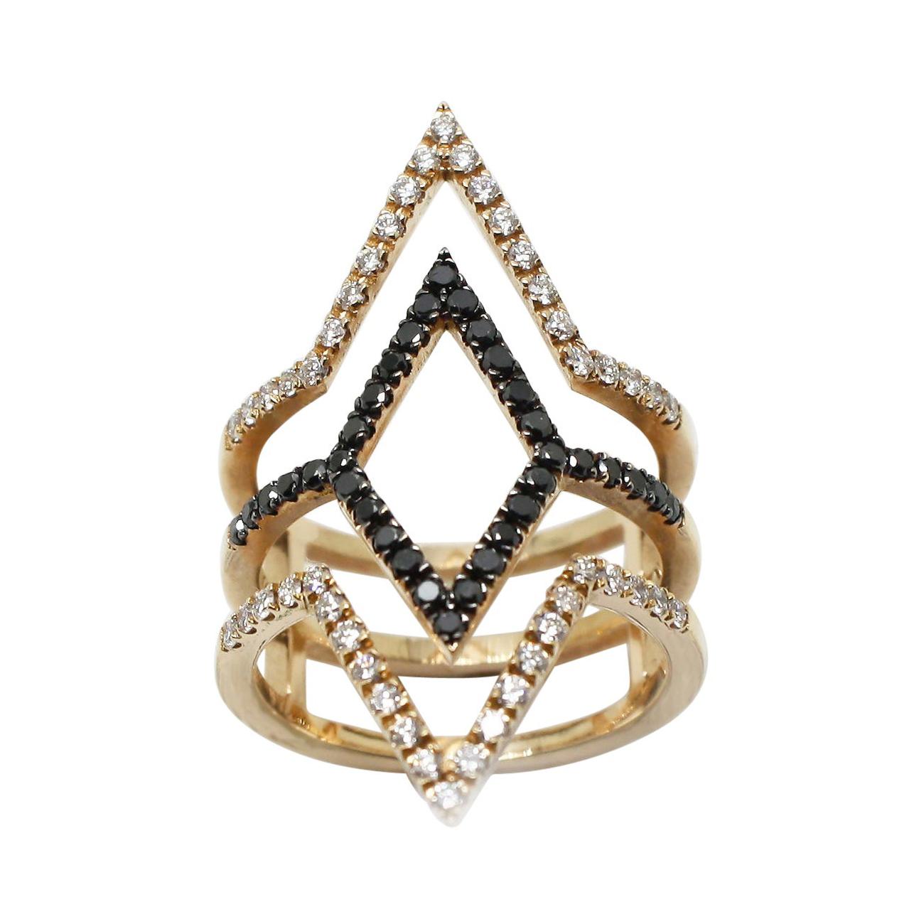 Georgios Collections Bague jonc en or rose 18 carats avec diamants noirs et blancs en forme de spirale en vente