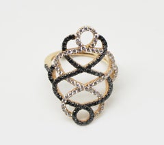 Georgios Collections 18 Karat Rose Gold Black and White Diamond Spiral Long Ring