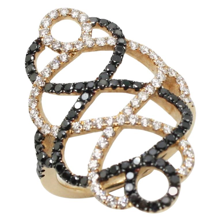 Georgios Collections 18 Karat Rose Gold Black and White Diamond Spiral Long Ring