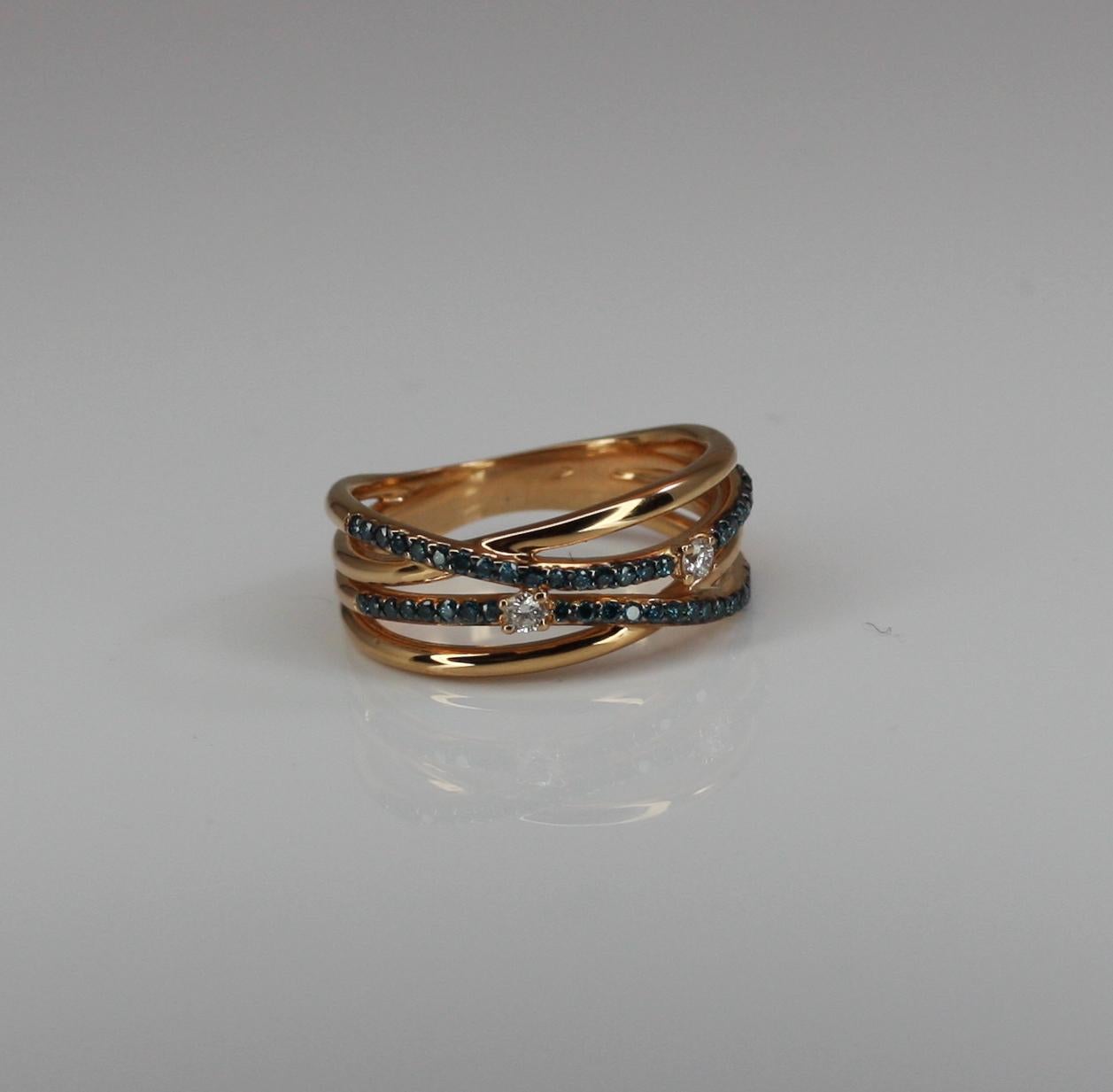 Georgios Collections 18 Karat Rose Gold Blue and White Diamond Multi Band Ring In New Condition For Sale In Astoria, NY