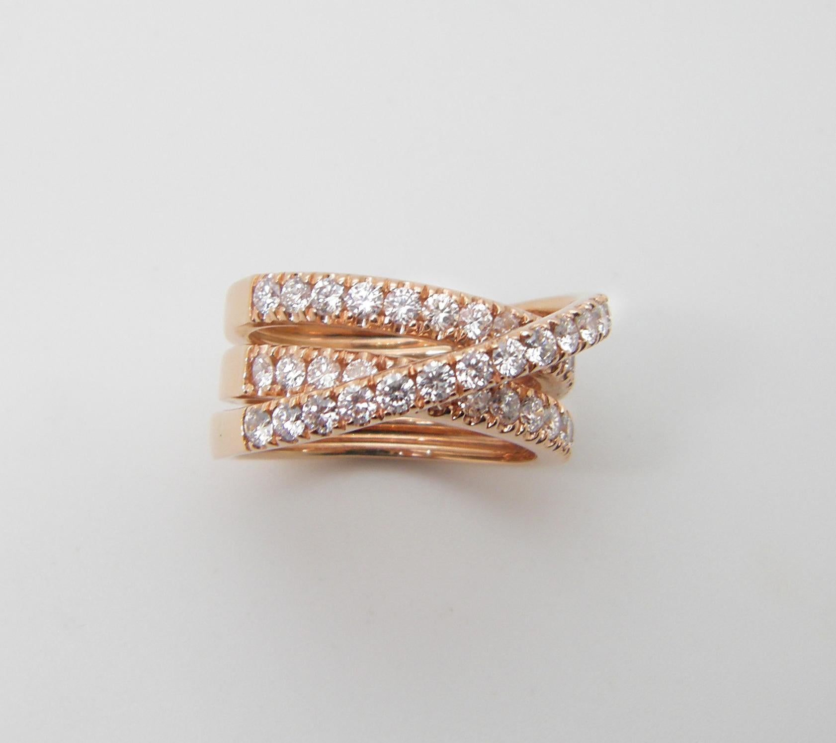 Georgios Collections 18 Karat Rose Gold Brilliant Cut White Diamond Spiral Ring In New Condition For Sale In Astoria, NY
