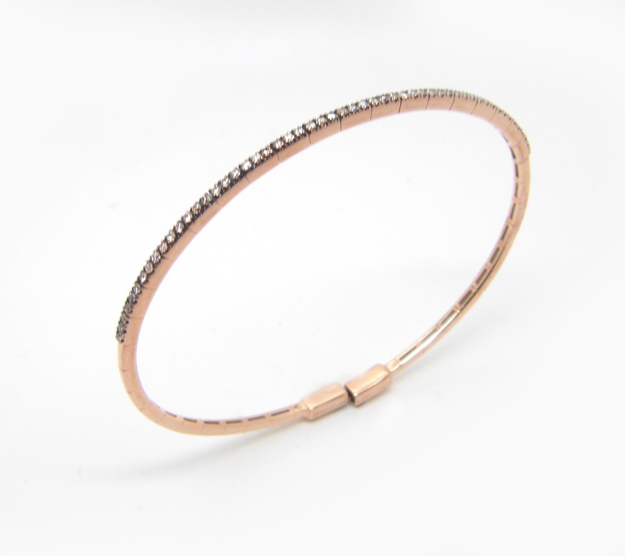 S.Georgios designer rose gold 18 karats Champagne diamond bracelet is all handmade This gorgeous bracelet is custom made and has brilliant-cut brown diamonds with a total weight of 0.43 Carat, is flexible by design, and is finished with black