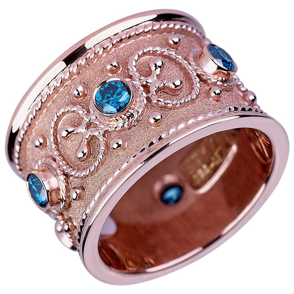 Georgios Collections 18 Karat Rose Gold Eternity Blue Diamond Wide Band Ring For Sale