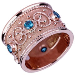 Georgios Collections 18 Karat Rose Gold Eternity Blue Diamond Wide Band Ring