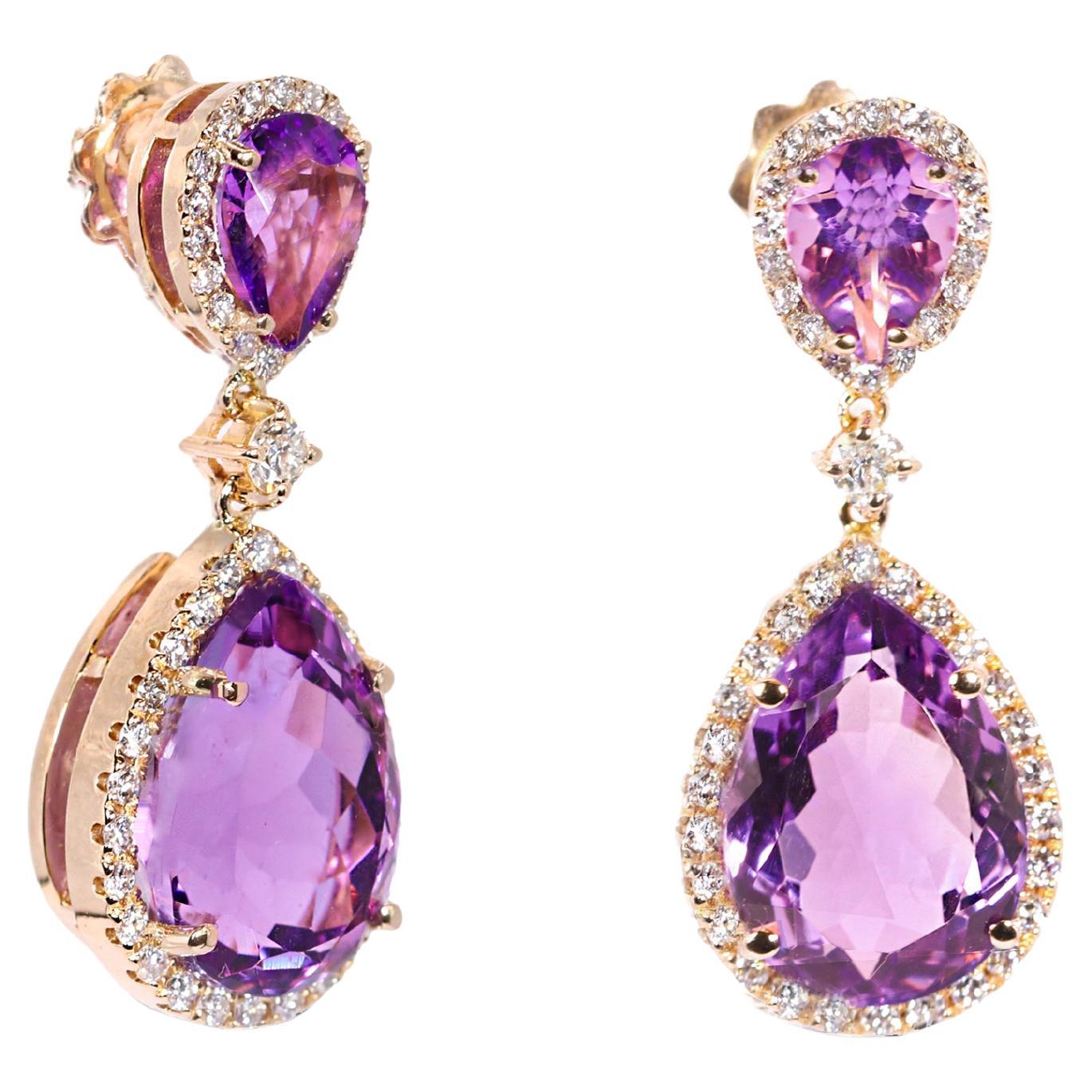 Georgios Collections 18 Karat Rose Gold Dangle Pear Diamond 
Amethyst Earrings en vente