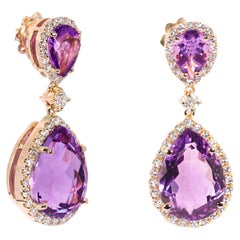 Georgios Collections 18 Karat Rose Gold Dangle Pear Diamond 
Amethyst Earrings