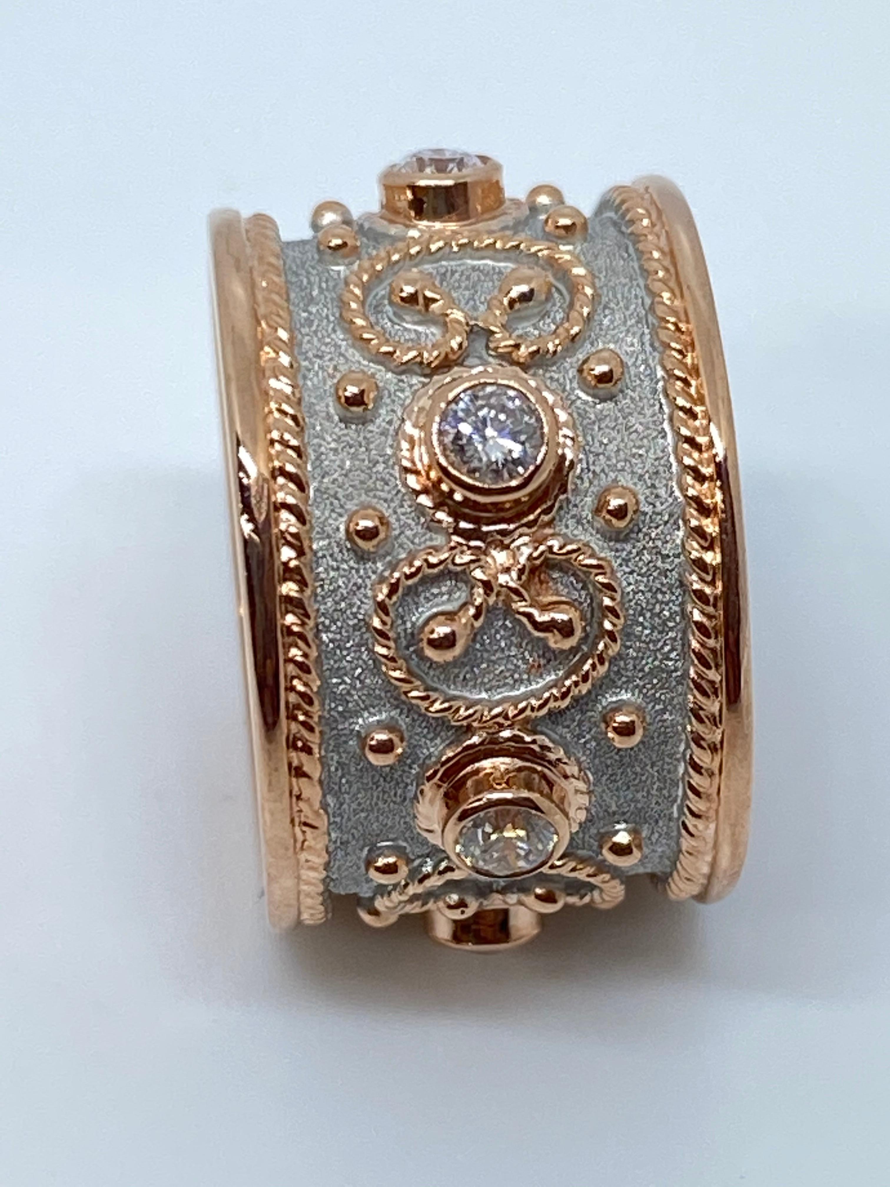 Byzantine Georgios Collections 18 Karat Rose Gold Diamond and White Rhodium Band Ring For Sale