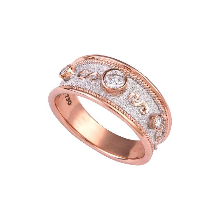 Byzantine Georgios Collections 18 Karat Rose Gold Diamond and White Rhodium Band Ring  For Sale
