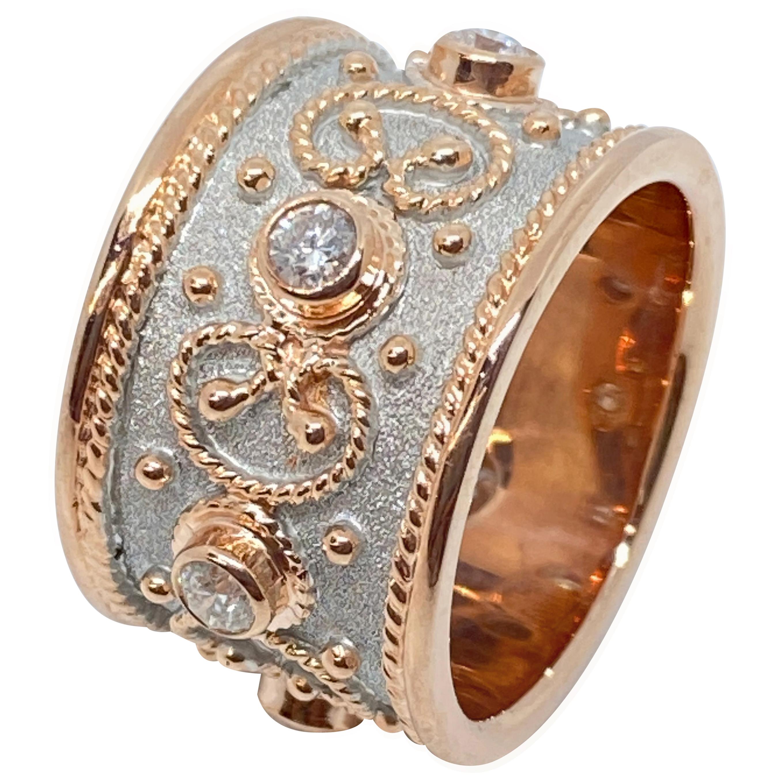 Georgios Collections 18 Karat Rose Gold Diamond and White Rhodium Band Ring For Sale