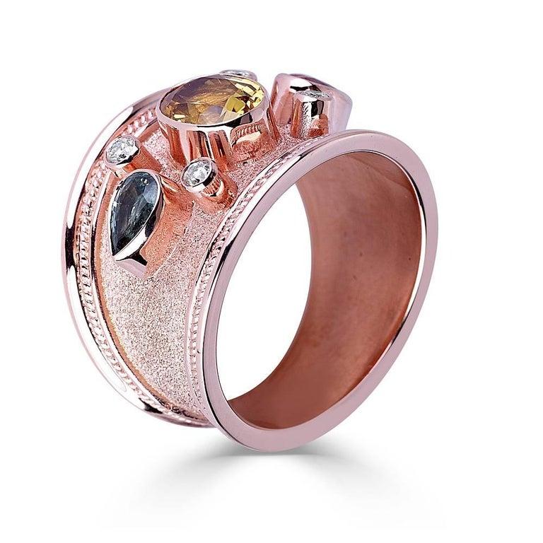 Byzantine Georgios Collections 18 Karat Rose Gold Diamond Band Ring Multicolor Sapphires For Sale