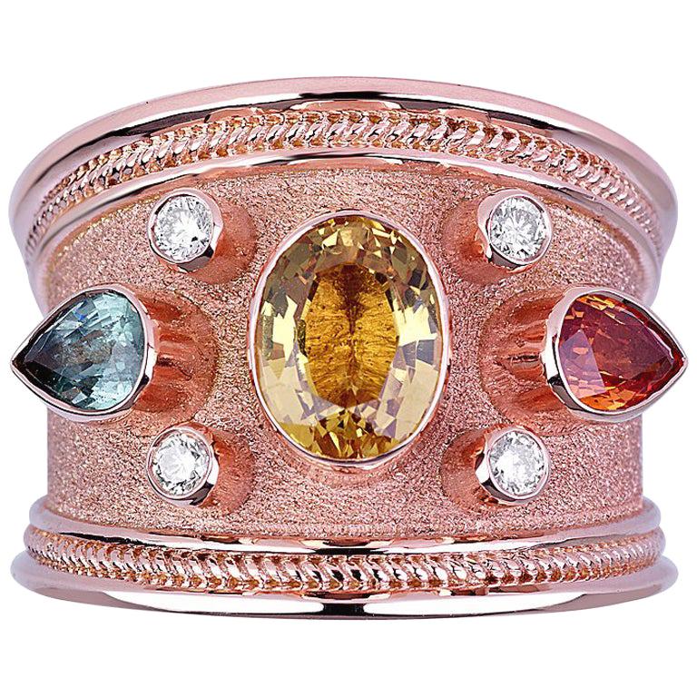Georgios Collections 18 Karat Rose Gold Diamond Band Ring Multicolor Sapphires
