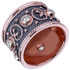 Georgios Collections 18 Karat Rose Gold Diamond Black Rhodium Wide Band Ring