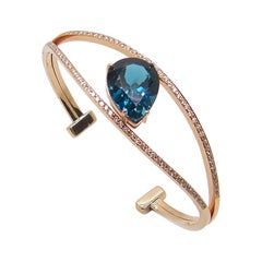 Georgios Collections 18 Karat Rose Gold Diamond London Blue Topaz Cuff Bracelet