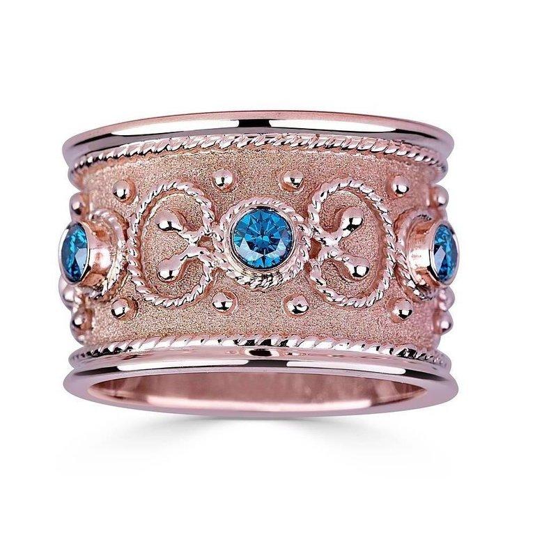 Round Cut Georgios Collections 18 Karat Rose Gold Diamond Ring Band in Byzantine Style For Sale
