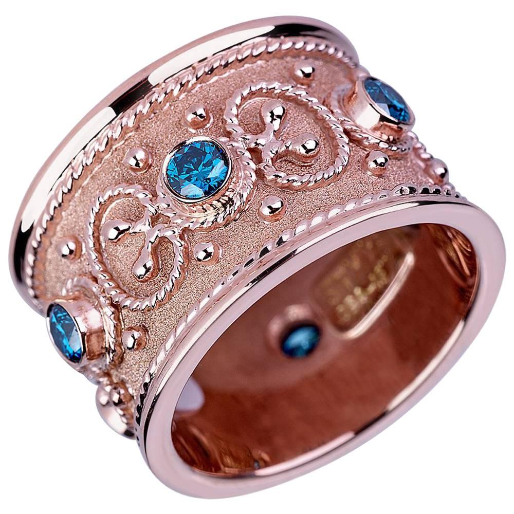 Georgios Collections 18 Karat Rose Gold Diamond Ring Band in Byzantine Style For Sale