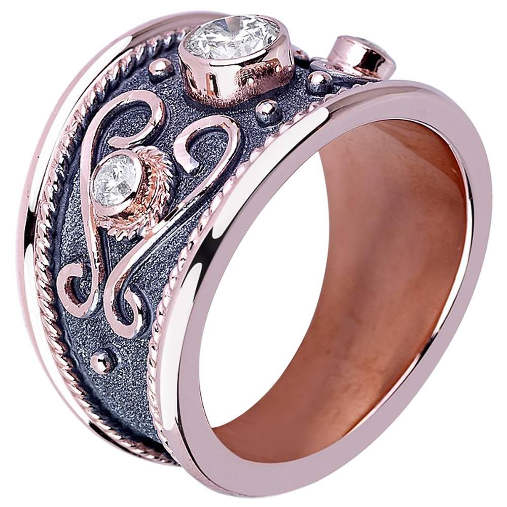 Georgios Collections 18 Karat Rose Gold Diamond Band Ring with Granulation Work