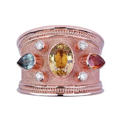 Georgios Collections 18 Karat Rose Gold Diamond Ring with Multicolor Sapphires