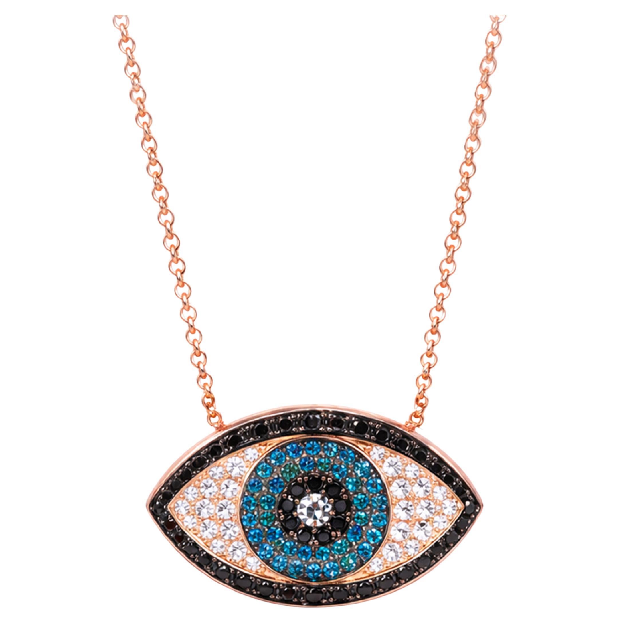 Georgios Collections 18 Karat Rose Gold Evil Eye Blue and Black Diamond Pendant