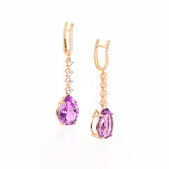 Georgios Collections Boucles d'oreilles longues en or rose 18 carats avec améthyste poire et diamants