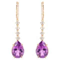 Georgios Collections Pendientes largos de amatista pera con diamante en oro rosa de 18 quilates